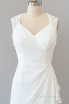 Awesome Long Sheath Lace Chiffon Backless Wedding Dress