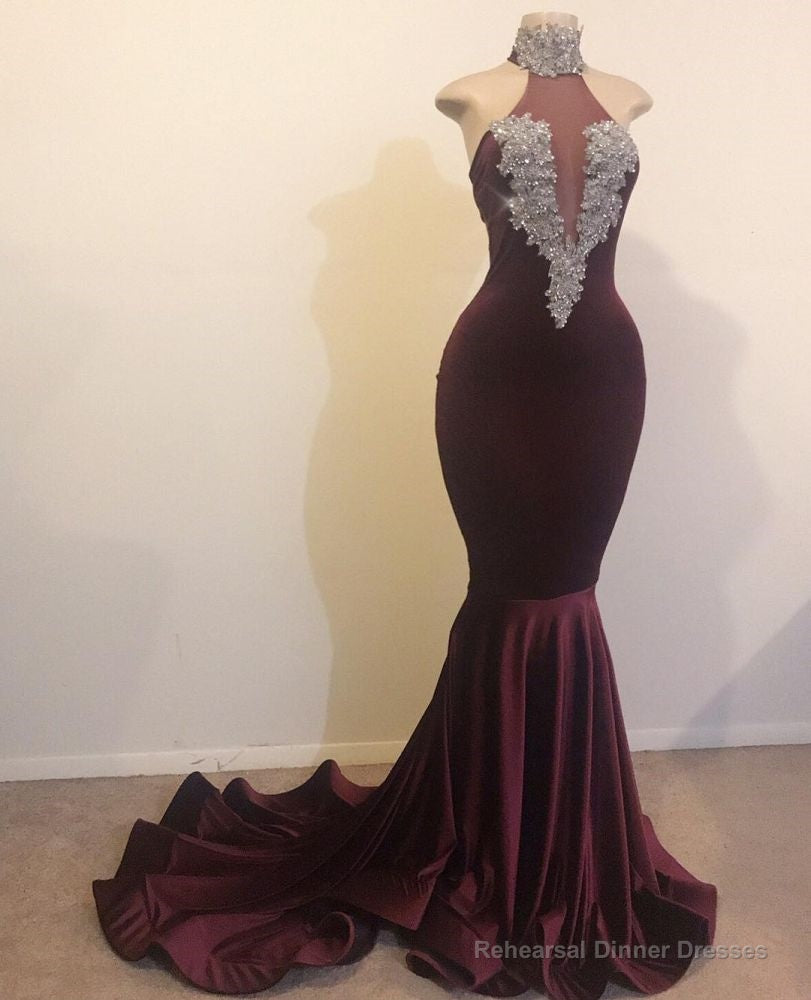 Mermaid Open Back Chic High Neck Silver Beads Appliques Prom Party Gowns Secondary image