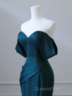 Simple Off Shoulder Satin Ink Blue Long Evening Prom Dress, Ink Blue Long Formal Dress