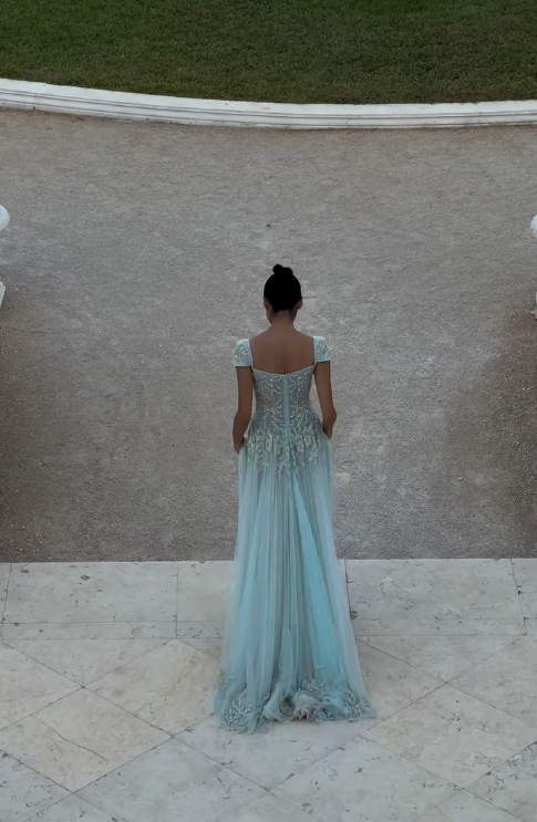Baby Blue A Line Exquisite Beaded Tulle Classy Prom Dress Wedding Guest Dress