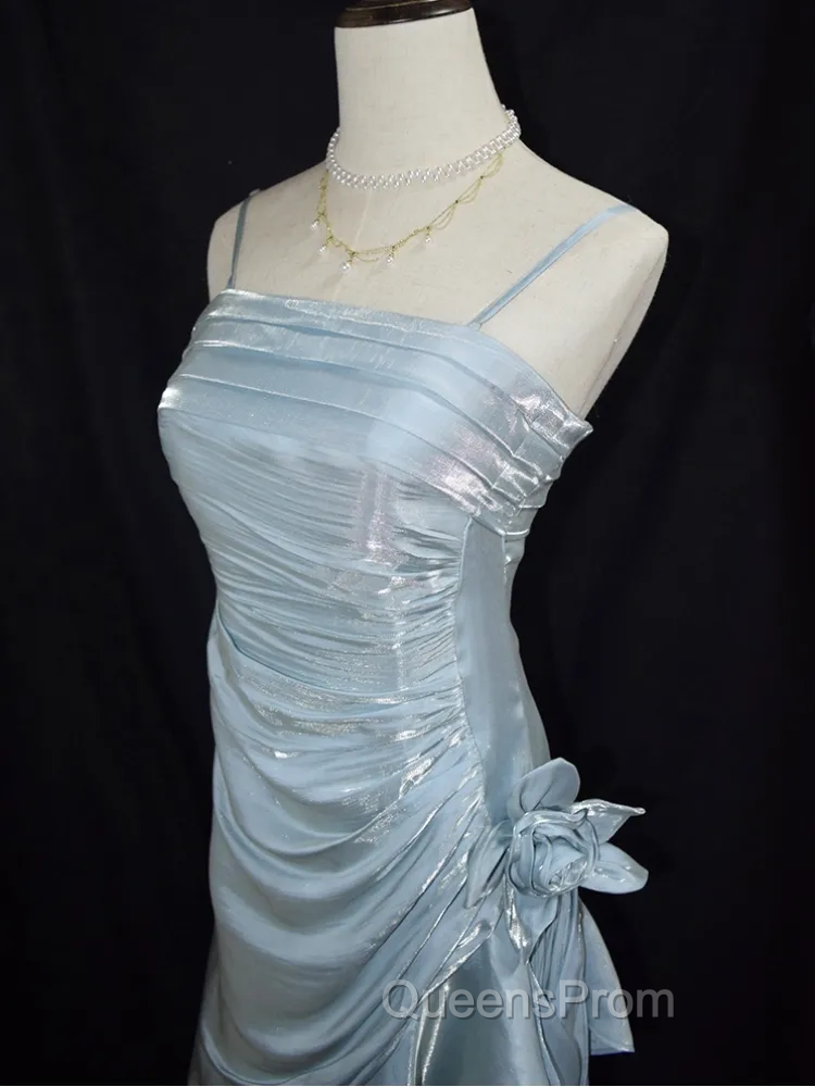 Baby Blue Vintage Floral Dress Asymmetrical Hem Evening Prom Gown