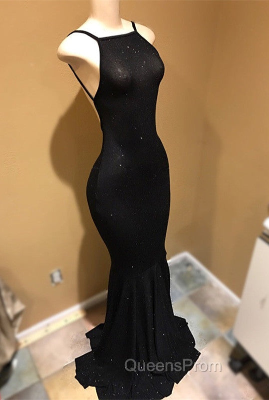 Backless black Evening Prom Dress, sequins evening gowns