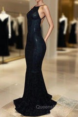 Backless black Evening Prom Dress, sequins evening gowns