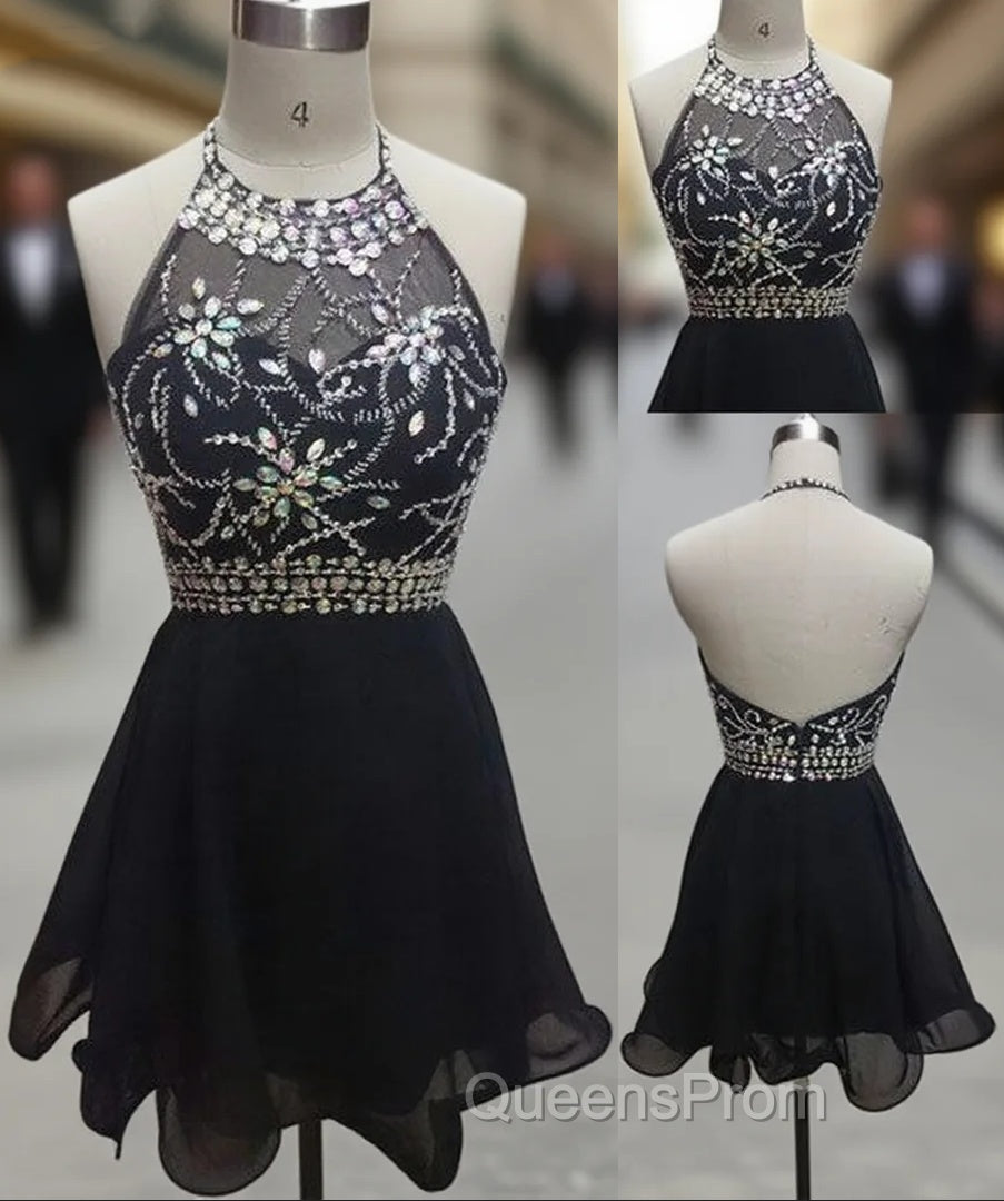 Backless Black Short Evening Prom Dress, Cute Homecoming Dress Main image