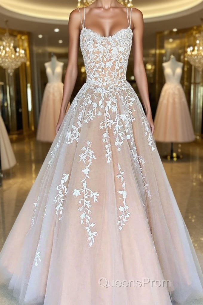 Backless Champagne Lace Evening Prom Dress, Open Back Champagne Lace Formal Evening Dress Main image