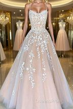 Backless Champagne Lace Evening Prom Dress, Open Back Champagne Lace Formal Evening Dress