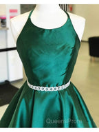 Backless Dark Green Short Evening Prom Dress, Short Dark Green Evening Homecoming Dress