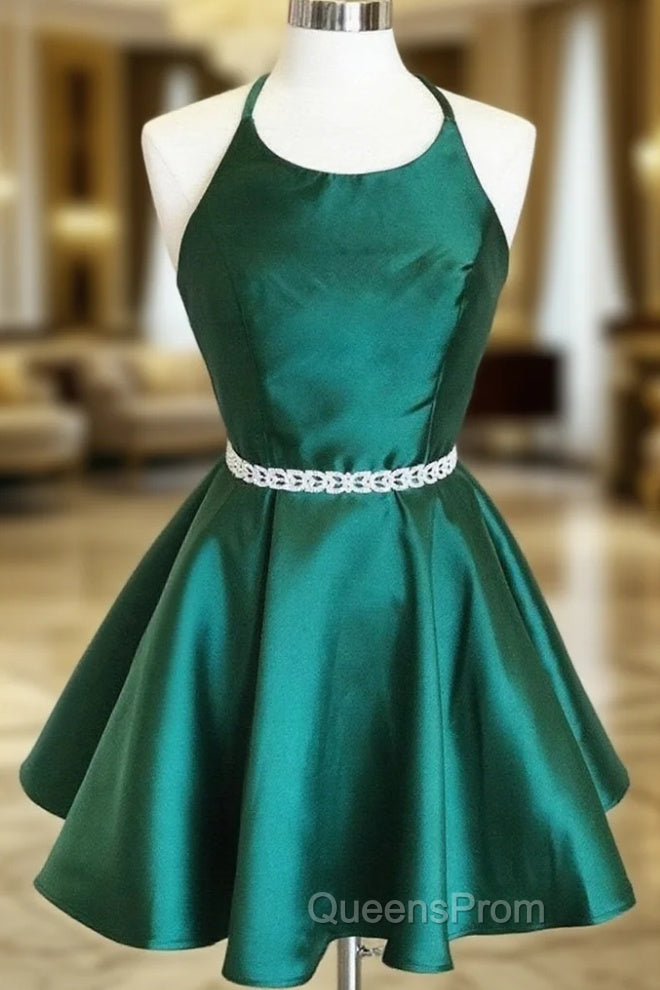 Backless Dark Green Short Evening Prom Dress, Short Dark Green Evening Homecoming Dress Main image