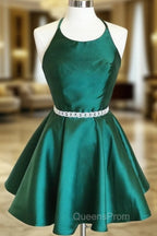 Backless Dark Green Short Evening Prom Dress, Short Dark Green Evening Homecoming Dress