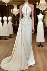 Backless Evening Dress Mermaid Halter Floor Length Satin Long Turkey Dubai Saudi Arabic Evening Gown Evening Prom Dress