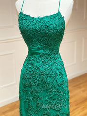 Backless Green Lace Mermaid Evening Prom Dress, Open Back Mermaid Lace Evening Dress