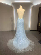 Backless Light Blue Lace Evening Prom Dress, Open Back Light Blue Lace Evening Dress