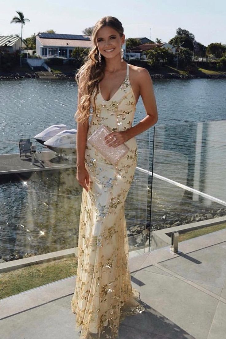 Mermaid Sexy Classy Prom Dress Vintage Backless Lace Classy Prom Dress,Gold Sequin Classy Prom Dress Secondary image