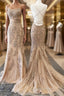 Backless Mermaid Champagne Lace Evening Prom Dress, Champagne Backless Mermaid Lace Formal Evening Dress