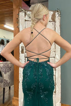 Backless Mermaid Green Lace Long Classy Prom Dress Green Lace Classy Dress