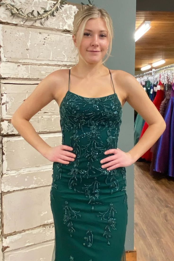 Backless Mermaid Green Lace Long Classy Prom Dress Green Lace Classy Dress
