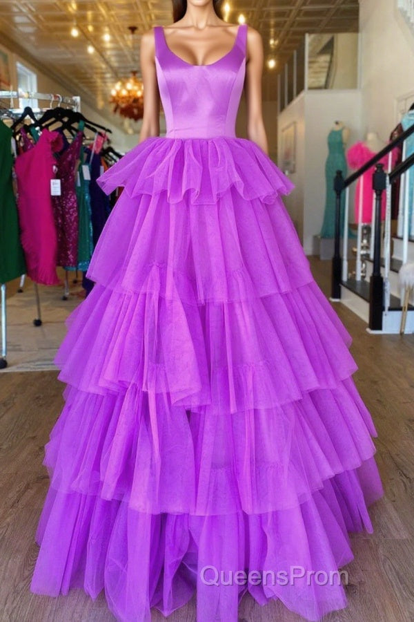 Backless Purple High Low Evening Prom Dress, Open Back Purple High Low Formal Evening Dress