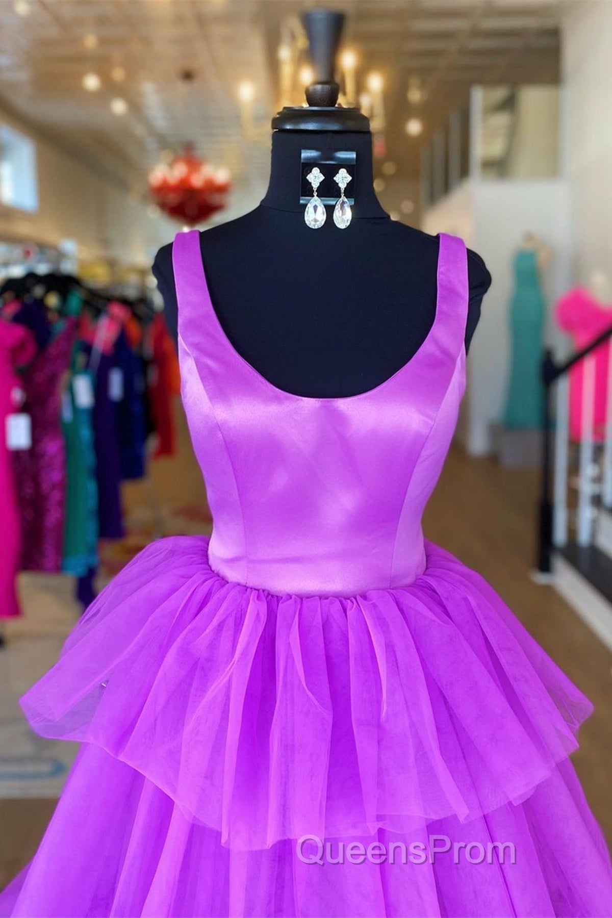 Backless Purple High Low Evening Prom Dress, Open Back Purple High Low Formal Evening Dress