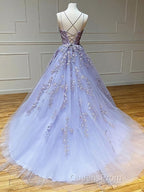 Backless Purple Lace Evening Prom Dress, Open Back Purple Lace Formal Evening Dress