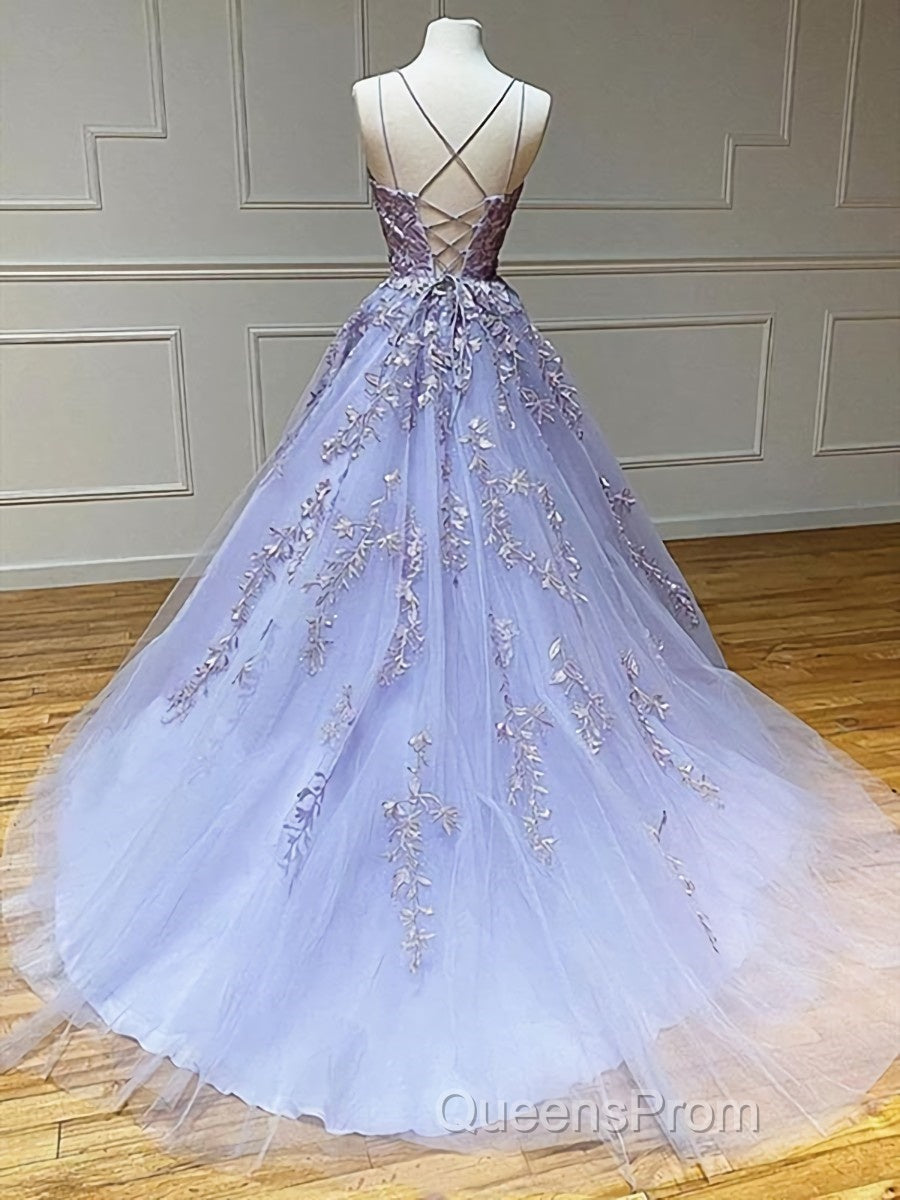 Backless Purple Lace Evening Prom Dress, Open Back Purple Lace Formal Evening Dress