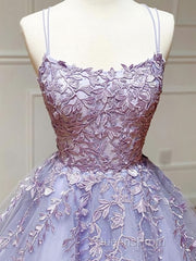 Backless Purple Lace Evening Prom Dress, Open Back Purple Lace Formal Evening Dress
