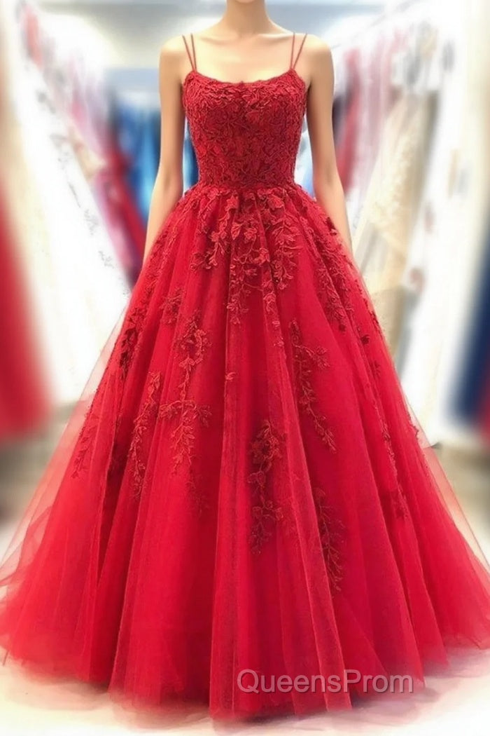 Backless Red Lace Long Evening Prom Dress, Red Lace Formal Dress, Red Evening Dress, Lace Ball Gown Main image