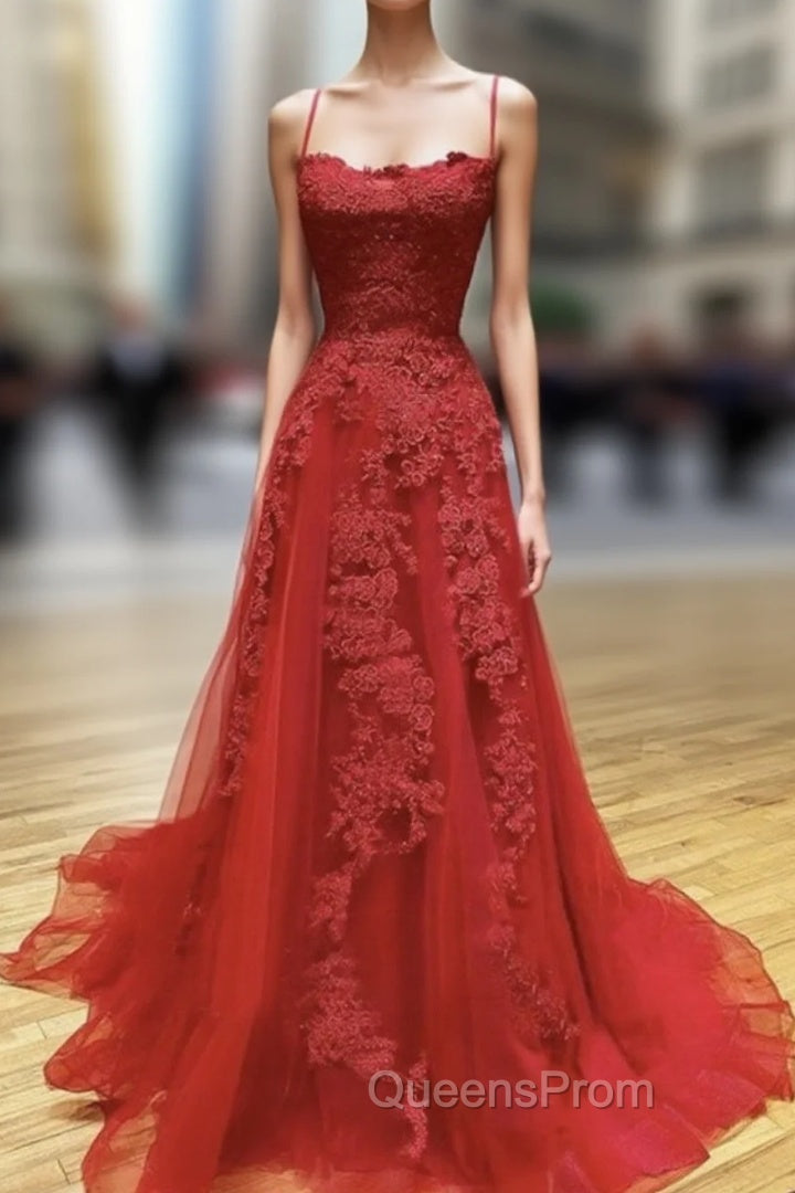 Backless Red Lace Evening Prom Dress, Open Back Red Lace Evening Dress Main image