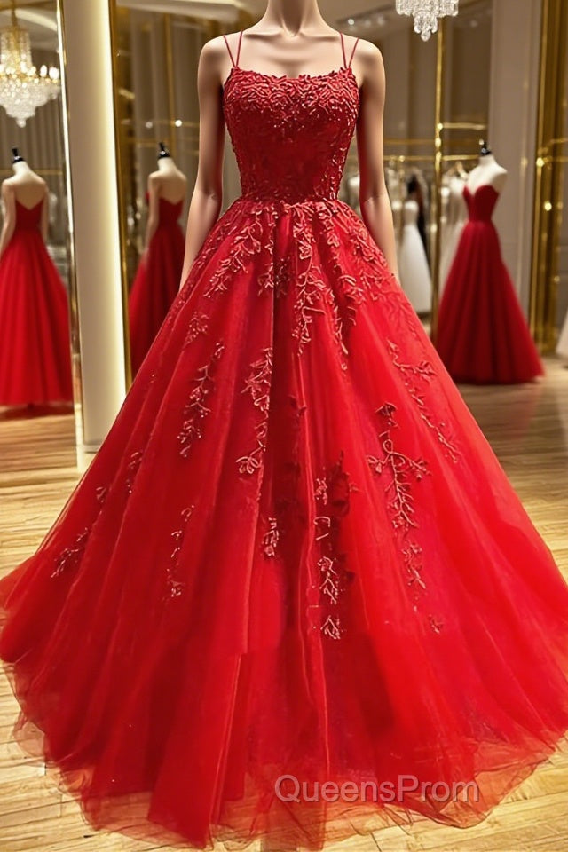 Backless Red Lace Evening Prom Dress, Red Backless Lace Formal Evening Graduation Dress Main image