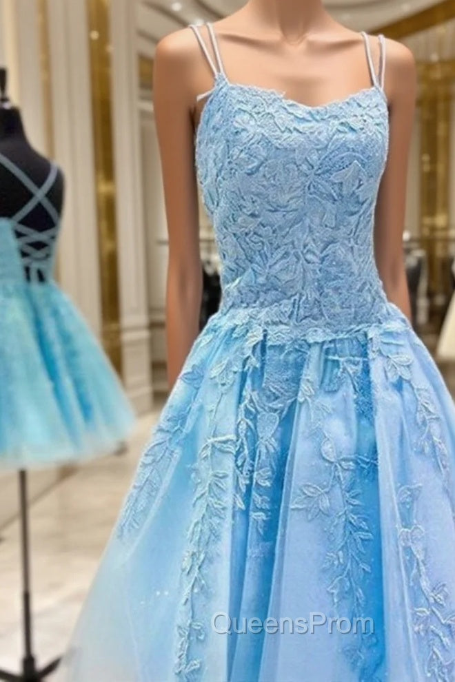 Backless Short Blue Lace Evening Prom Dress, Open Back Short Blue Lace Evening Graduation Dress Main image