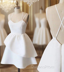 Backless White Homecoming Dress, White Formal Evening Dress