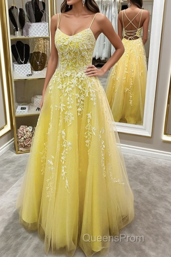 Backless Yellow Lace Long Evening Prom Dress, Long Yellow Lace Formal Dress, Yellow Evening Dress Main image