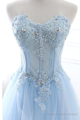 Light Blue Beaded Long Prom Dress