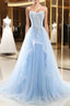 Light Blue Beaded Long Evening Prom Dress