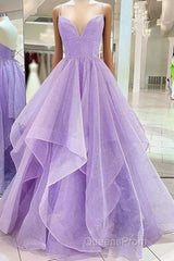 Ball Gown A-Line Evening Prom Dress Sparkle & Shine Dress Formal Floor Length Sleeveless Sweetheart Tulle Backless With Pleats Ruffles
