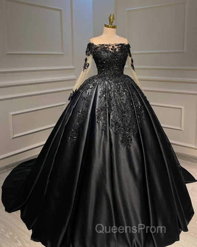 Ball Gown Appliques Long Sleeve Satin Dress Secondary image