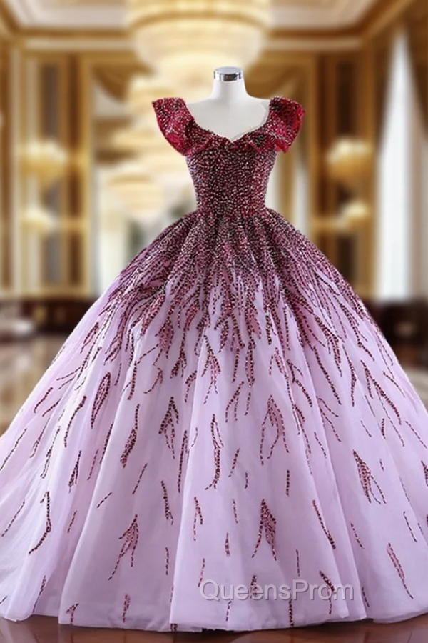 Ball Gown Beading V-neck Evening Prom Dress
