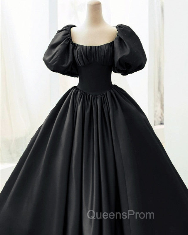 Ball Gown Black Satin Wedding Dress Puffy Sleeves Secondary image