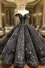 Ball Gown Black Sequins Off the Shoulder Appliques Evening Prom Dress