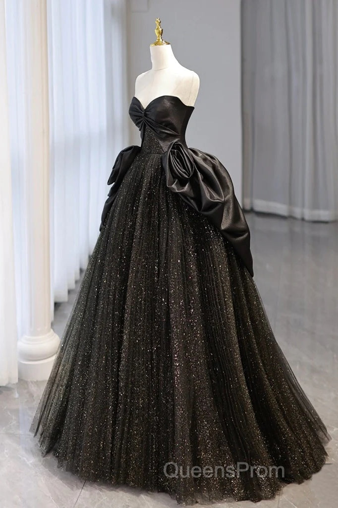 Ball Gown Black Sweetheart Neck Satin Tulle Long Evening Prom Dress Secondary image