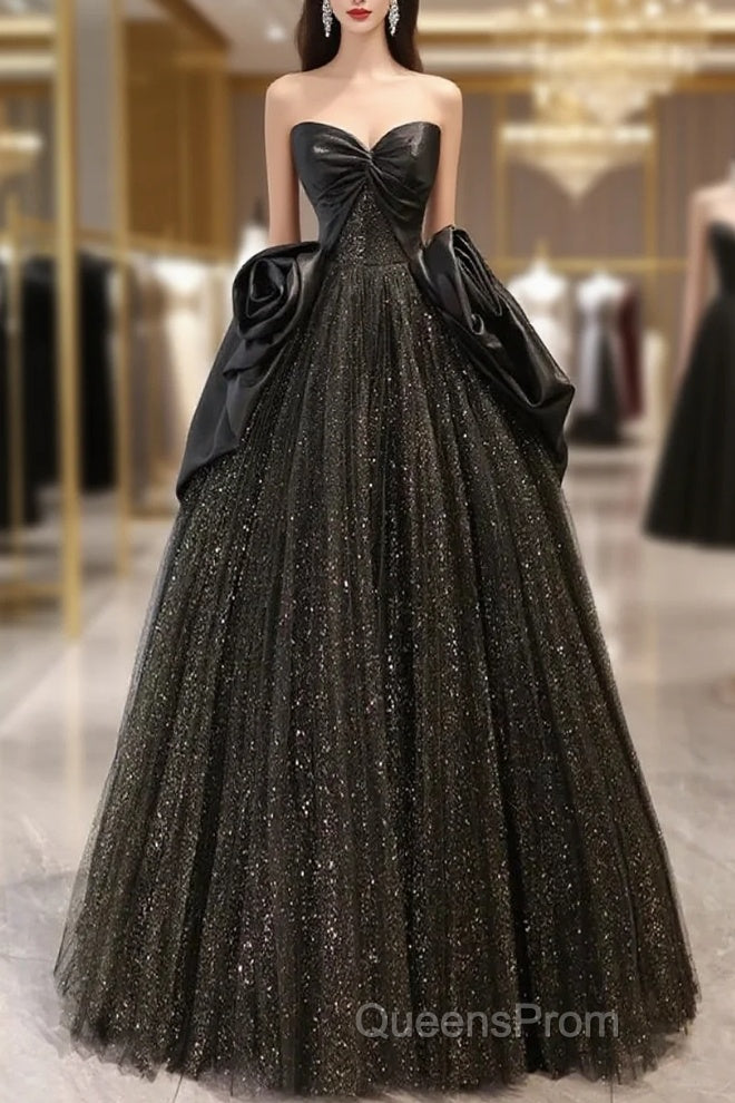 Ball Gown Black Sweetheart Neck Satin Tulle Long Evening Prom Dress Main image