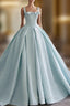 Ball Gown Blue Satin Evening Prom Dress