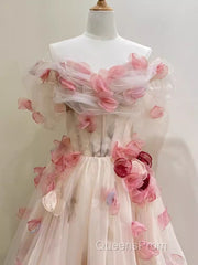 Ball Gown Champagne Floral Evening Prom Dress Long Party Dress