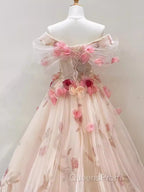 Ball Gown Champagne Floral Evening Prom Dress Long Party Dress