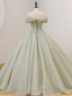 Ball Gown Green Long Evening Prom Dress, Green Evening Sweet 16 Dress with Beading