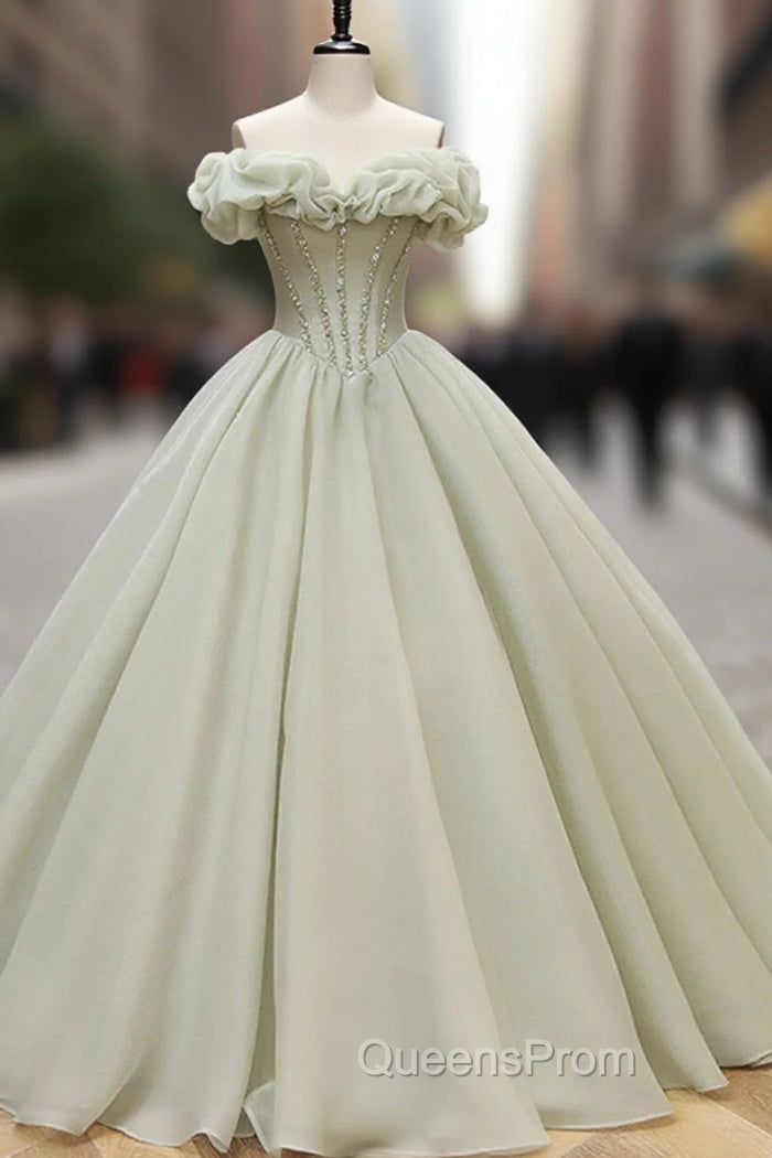 Ball Gown Green Long Evening Prom Dress, Green Evening Sweet 16 Dress with Beading Main image