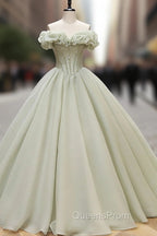 Ball Gown Green Long Evening Prom Dress, Green Evening Sweet 16 Dress with Beading