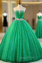 Ball Gown Green Tulle Sweetheart Crystal Quinceanera Dress
