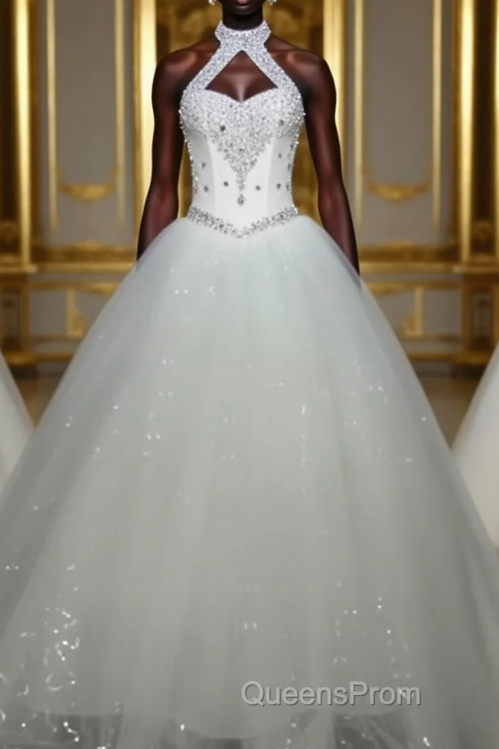 Ball Gown Halter Floor-Length Tulle Wedding Dress With Beading Main image