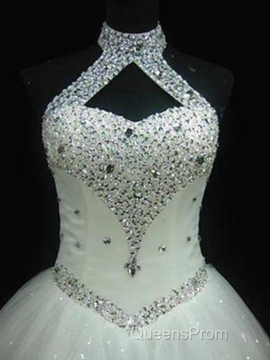 Ball Gown Halter Floor-Length Tulle Wedding Dress With Beading