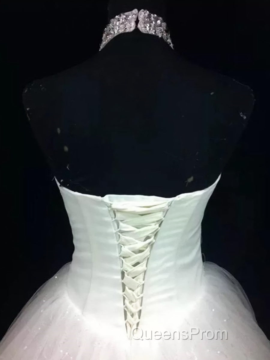 Ball Gown Halter Floor-Length Tulle Wedding Dress With Beading